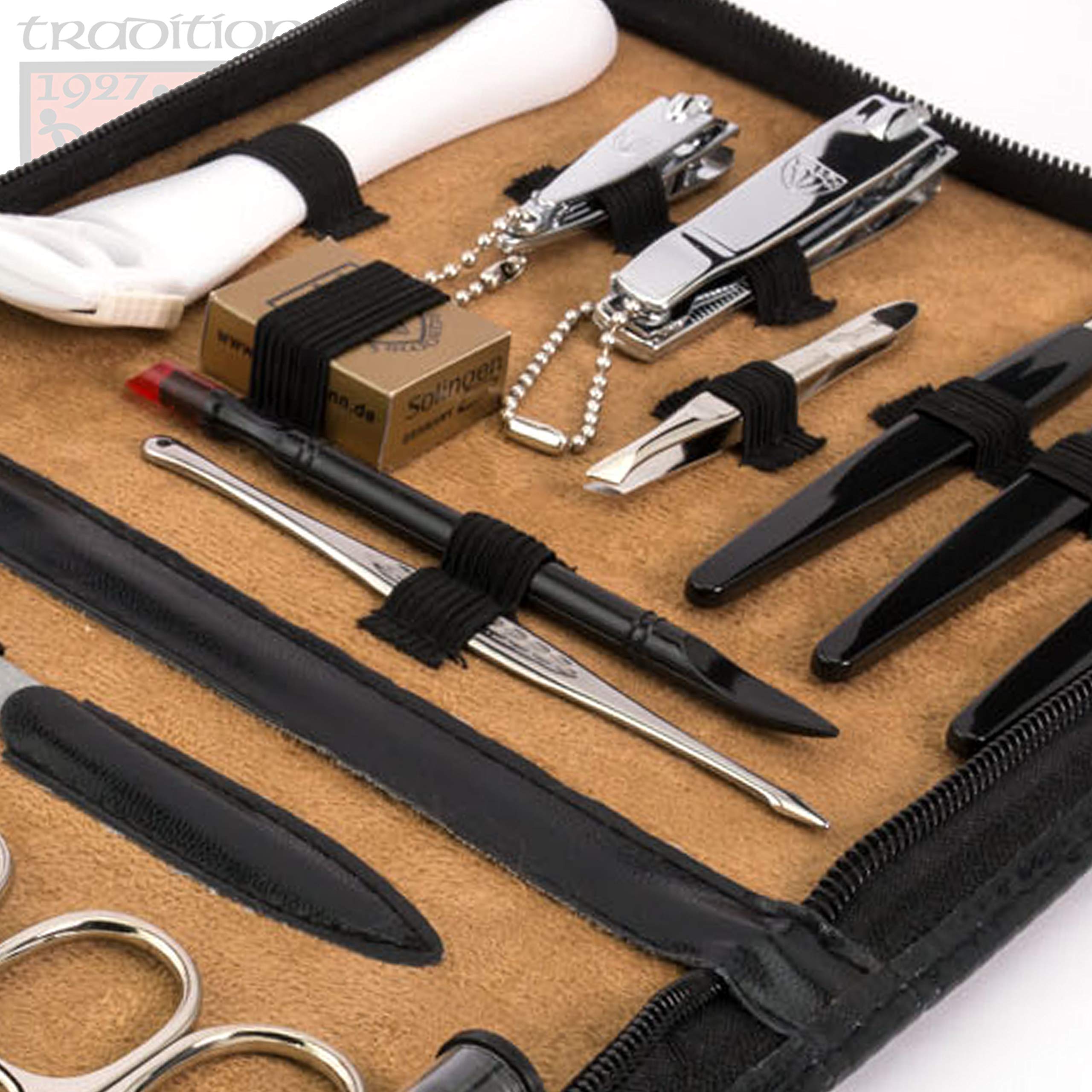 3 Swords - 18 Piece Manicure & Pedicure Kit made of high quality artificial leather in black Quality: Made in Solingen/Germany